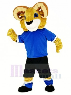 Sport RAM mit Blau T-Shirt Maskottchen Kostüm Hochschule