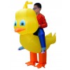 Gelb Ente mit Groß Kopf Tragen mir Reiten auf Aufblasbar Kostüm zum Erwachsener/Kind