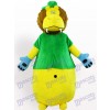 Gelber Löwe im grünen Kleidungs Tier Maskottchen Kostüm