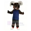Dunkel Braun Sport RAM mit Blau Weste Maskottchen Kostüm Tier