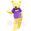 Gelber Teddybär im Lila Hemd Maskottchen Kostüm Tier