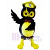 Schwarze Eule mit gelben Graduation Cap Maskottchen Kostüme Tier