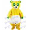 Gelber Bär mit grünen Augen Maskottchen Kostüm Cartoon Tier