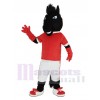 Schwarz Pferd im rot Jersey Maskottchen Kostüm Tier