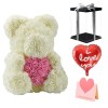 weiße Rose Teddybär Blumenbär mit Rosa Herz Bestes Geschenk für Muttertag, Valentinstag, Jubiläum, Hochzeit und Geburtstag