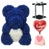 Tiefblaue Rose Teddybär Blumenbär mit Weißes Herz Bestes Geschenk für Muttertag, Valentinstag, Jubiläum, Hochzeit und Geburtstag
