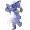 Blau Elefant mit Brille Maskottchen Kostüme Karikatur