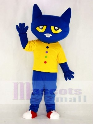 Komisch Blau Pete Katze mit Gelb Weste Maskottchen Kostüm Schule