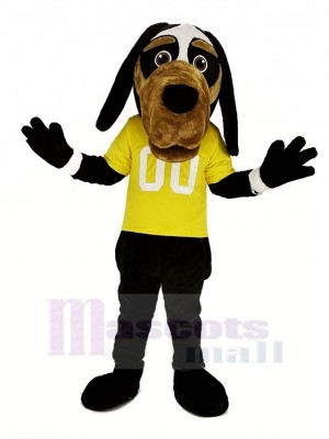 Cool Schwarz Hund mit Gelb T-Shirt Maskottchen Kostüm Tier