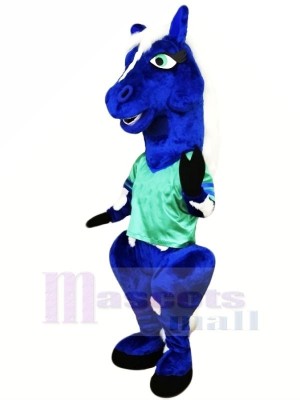Blau Pferd mit Grün T-Shirt Maskottchen Kostüme Tier