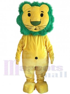 Gelber Löwe Maskottchen-Kostüm Tier mit grüner Mähne