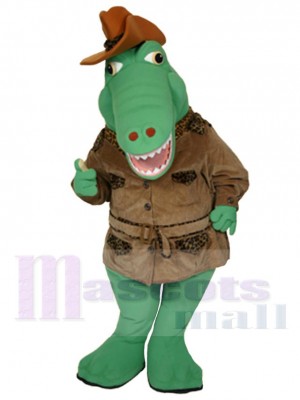 Grüner Alligator Maskottchen-Kostüm Tier Cowboyhut tragen