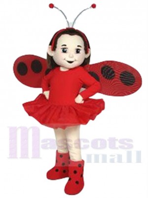 Rotes Rock-Mädchen Maskottchen-Kostüm Karikatur mit Flügeln