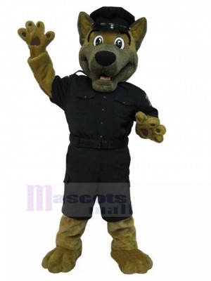 Deutscher Schäferhund Maskottchen Kostüm mit schwarzer Polizeiuniform Tier