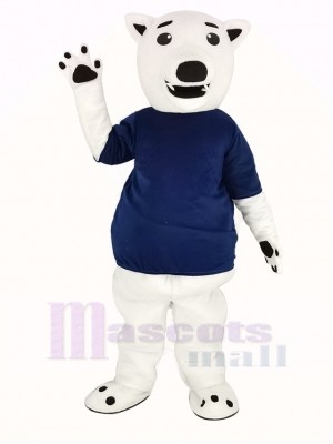 Weiß Bär mit Blau T-Shirt Maskottchen Kostüm