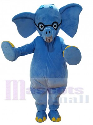 Blauer Elefant mit Brille Maskottchen-Kostüm Tier