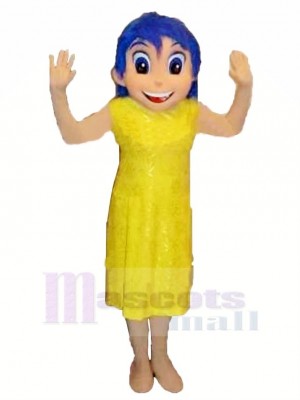 glücklich Mädchen im Gelb Kleid Maskottchen Kostüm Karikatur