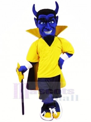 Blau Teufel im Gelb Maskottchen Kostüm Karikatur