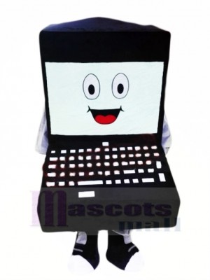 Schwarz Laptop Maskottchen Kostüm Karikatur