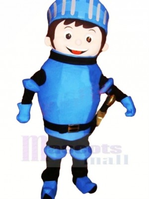 Niedlich Ritter im Blau Maskottchen Kostüm Karikatur