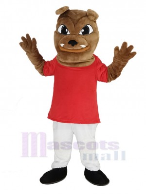 Bulldogge im rot T-Shirt Maskottchen Kostüm