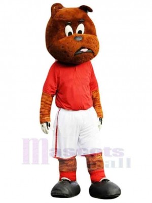 Fußball-Bulldogge Maskottchen Kostüm Tier im roten T-Shirt