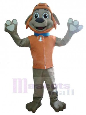 Grauer Hund Maskottchen Kostüm Tier in Orange Weste