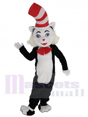 Schwarz-Weiß-Katze Maskottchen-Kostüm Tier mit roter Nase