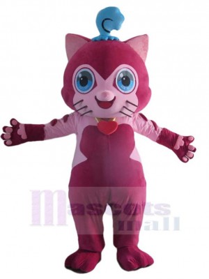 Rosa lächelnde Fuchsia-Katze Maskottchen Kostüm Tier