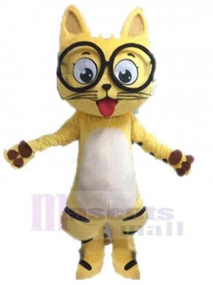 Schöne gelbe Katze Maskottchen Kostüm Tier mit Brille