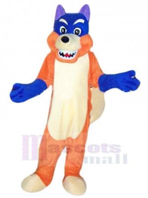 Blauer und oranger Cartoon-Wolf Maskottchen Kostüm Tier