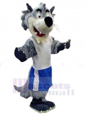 Lustiger Wolf in blau-weißer Sportbekleidung Maskottchen Kostüm Tier