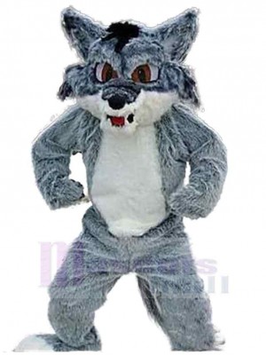 Weißer und grauer Wolf Maskottchen Kostüm Tier mit braunen Augen