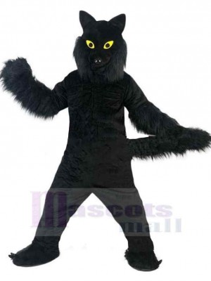 Schwarzer Plüschwolf Maskottchen Kostüm Tier mit gelben Augen