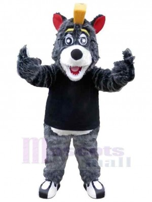 Jubelnder grauer Wolf Maskottchen Kostüm Tier mit roten Ohren