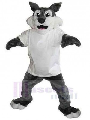Robuster Wolf Maskottchen Kostüm Tier im weißen T-Shirt