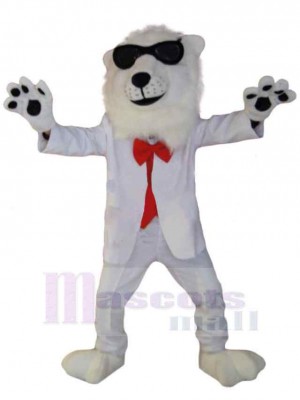 Cooler Löwe Maskottchen-Kostüm Tier im weißen Anzug