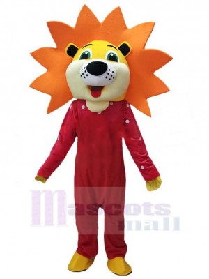 Glücklicher Löwe Maskottchen-Kostüm Tier in roter Kleidung