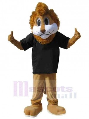 Löwe Maskottchen-Kostüm Tier im schwarzen T-Shirt