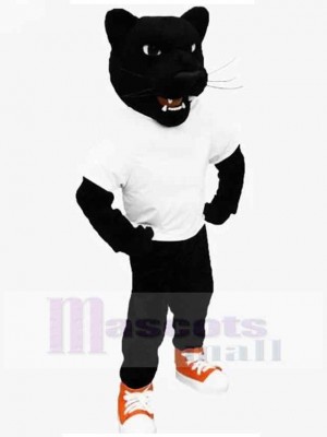 Schwarzer Panther Maskottchen-Kostüm Tier mit orangefarbenen Schuhen