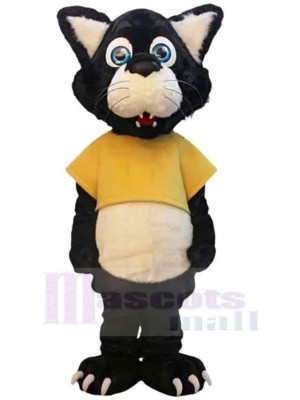 Netter Panther Maskottchen-Kostüm Tier im gelben T-Shirt