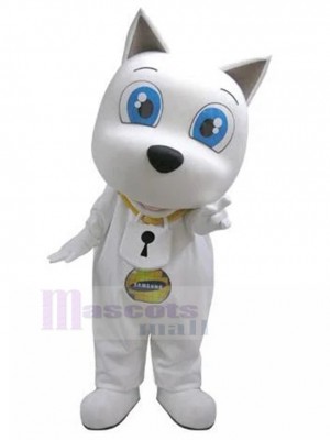 Kostengünstiges weißes Welpen-Maskottchen-Kostüm mit blauen Augen Tier