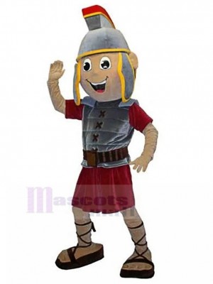 Fröhliche spartanische Ritter mit Pylos Helm Maskottchen Kostüm Menschen