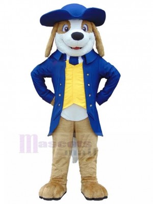 Lächelndes Captain Beagle Hundemaskottchen-Kostüm im blauen Mantel
