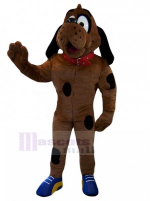 Dunkelbraunes Bloodhound Dog Maskottchen Kostüm mit rotem Kragen