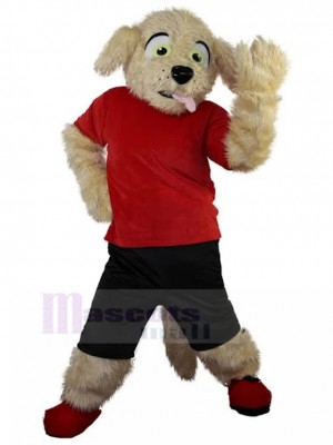 Amüsantes braunes Fell Pudel Hundemaskottchen Kostüm mit rotem T-Shirt Tier
