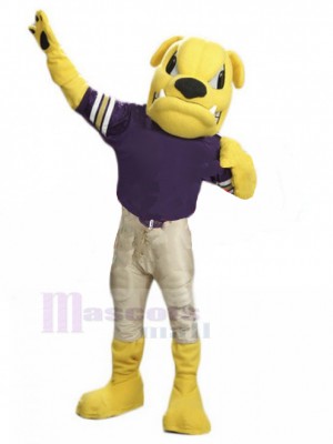 Wildes gelbes Maskottchen-Kostüm der britischen Bulldogge in Beige Jeans Tier