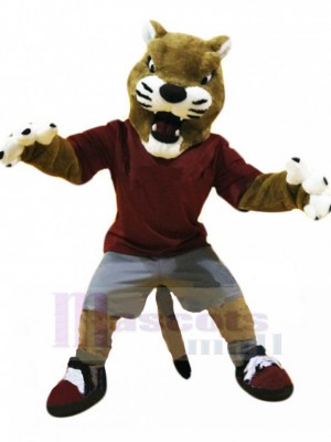 Universität Wildkatzen Maskottchen Kostüm im dunkelroten T-Shirt Tier