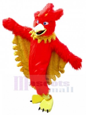 Pelziger roter Vogel Maskottchen Kostüm mit gelber Feder Tier