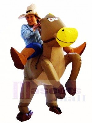 Cowboy Cowgirl Fahren auf Braun Pferd Aufblasbar Halloween Weihnachten Kostüme für Erwachsene